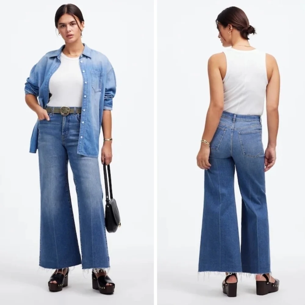 New! Madewell Flared Wide-Leg Crop Jeans in Oneida Wash 31